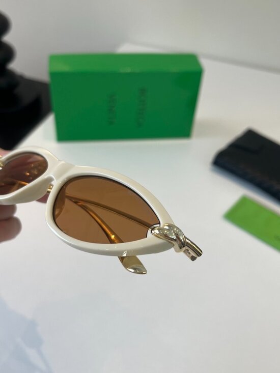 Bottega Veneta Cat Eye Sunglasses White Frame Gold Temples main image 6